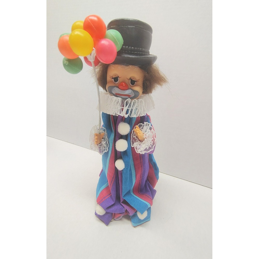 Vintage Rubber Face Bottle Clown Doll with Balloons and Top Hat Handmade 11in